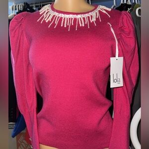 Pink Sweater with White Detailing